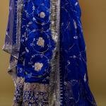 Royal Blue Satin Silk Neelima Rajputi Poshak Set (Unstitched) | Aari & Real Chanderi Work, Pure Georgette | Jaipurio Royal Collection